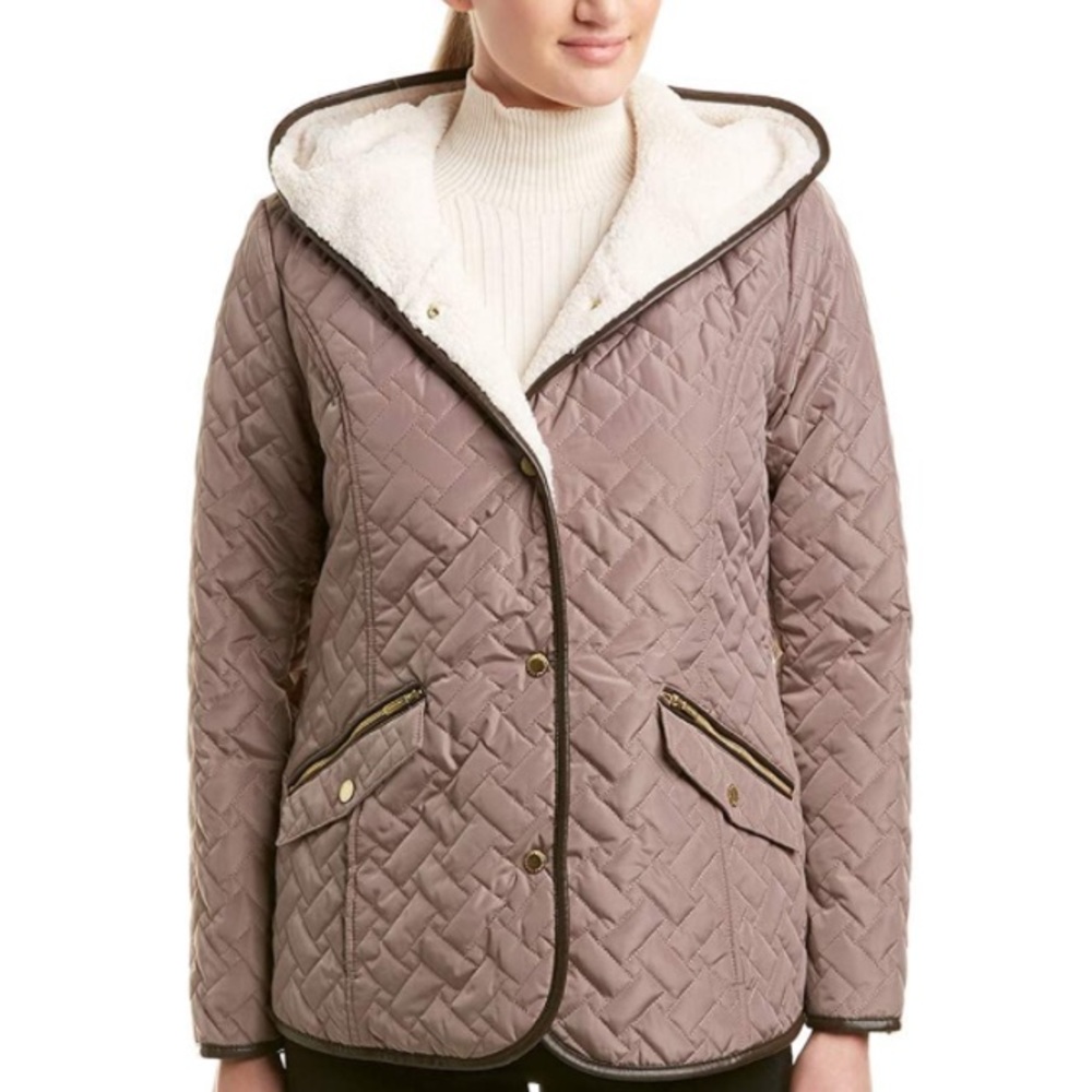 Cole Haan Sherpa Lined Quilted Hooded Jacket!